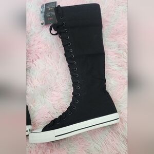 ANUFER Women Fashion Canvas Dance Boots Knee High Bicycling Boots Girls size 9